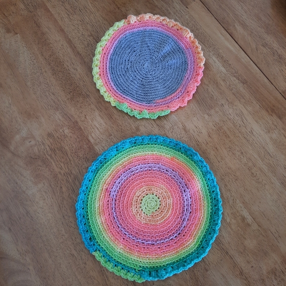 Other - Colourful Neon Round Knit Table Doilies